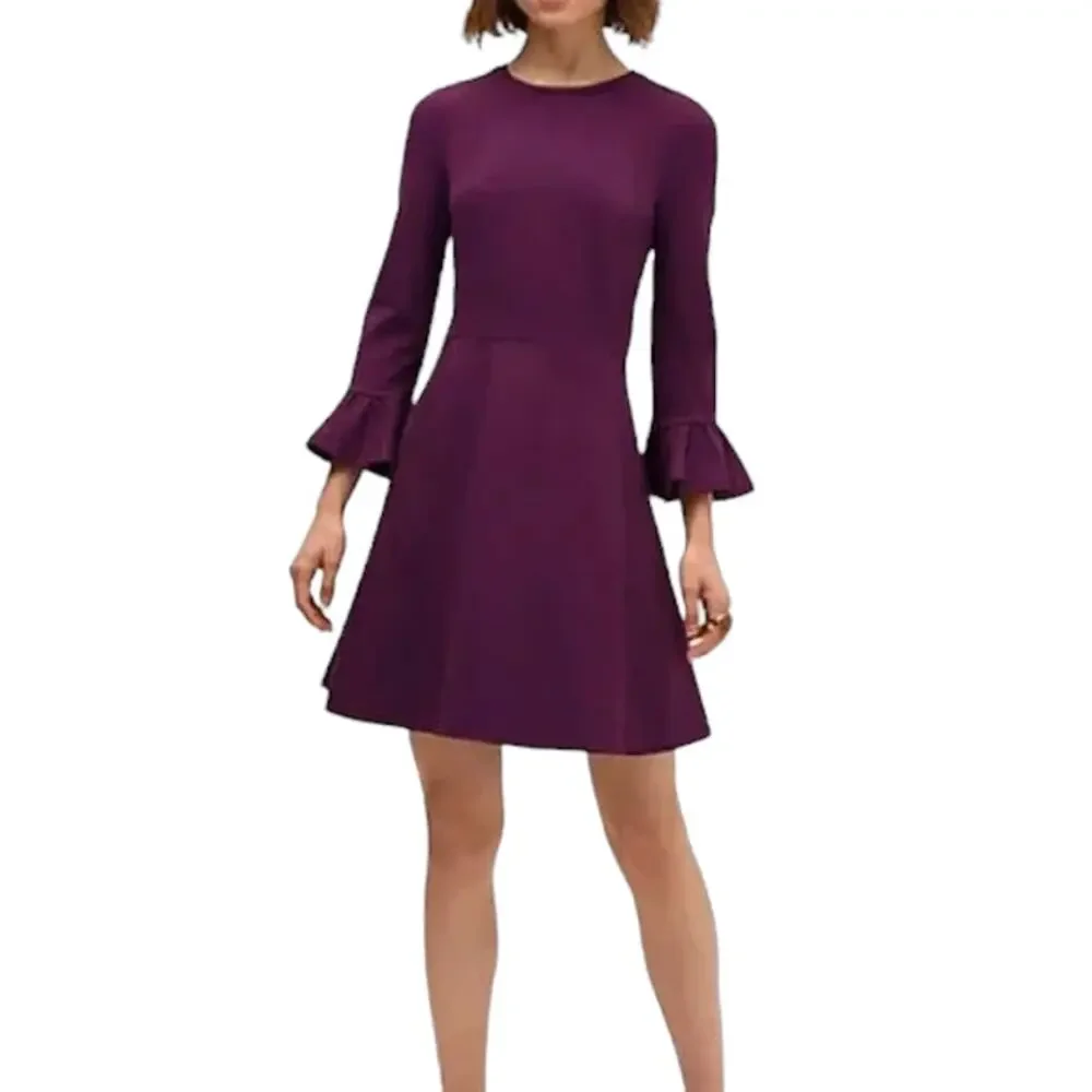 Kate Spade Bell Sleeve Ponte Purple Fit Flare Pockets Dress Size Medium